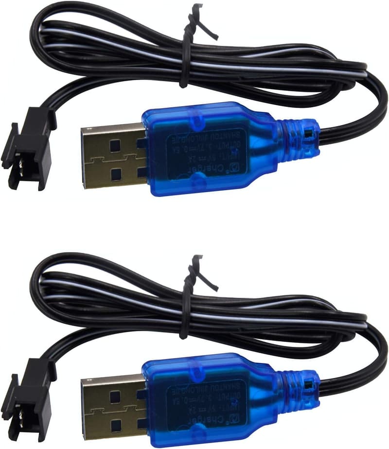 USB Charger Cable (2 Pack) for Mini RC Stunt Vehicles 1S Li-ion/Li-Po