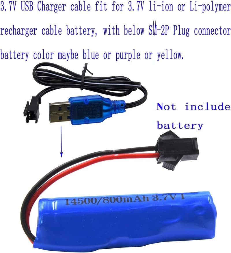 USB Charger Cable (2 Pack) for Mini RC Stunt Vehicles 1S Li-ion/Li-Po