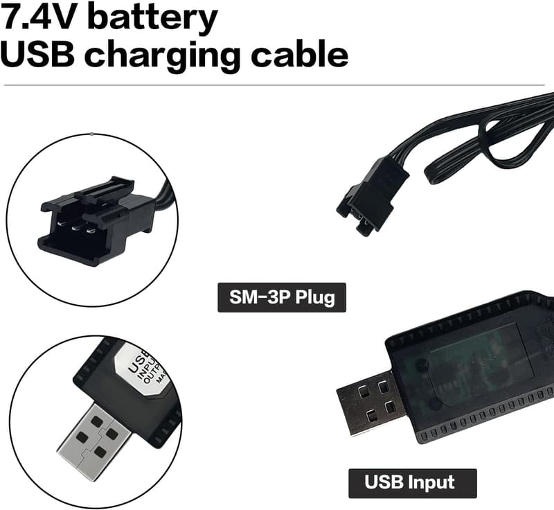 7.4V USB Charger Cable for RC Cars, Planes & Boats