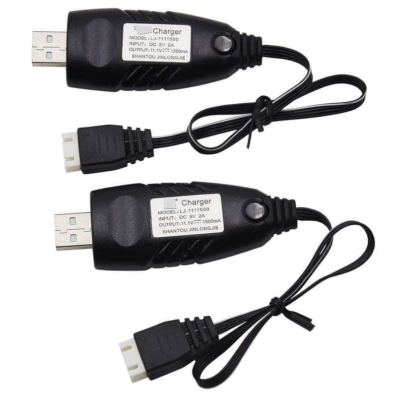 11.1V USB Charger Cable for RC Vehicles and Drones - 2 Pack
