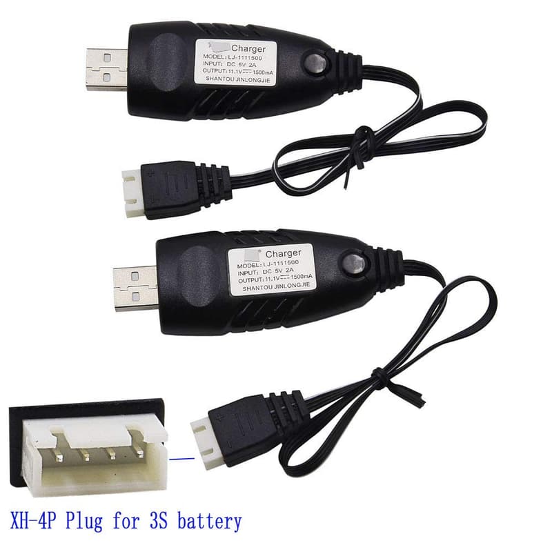 11.1V USB Charger Cable for RC Vehicles and Drones - 2 Pack