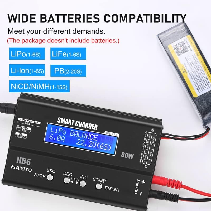LiPo Battery Balance Charger for RC Cars - 80W 6A
