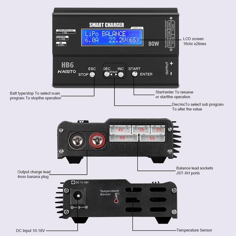 LiPo Battery Balance Charger for RC Cars - 80W 6A