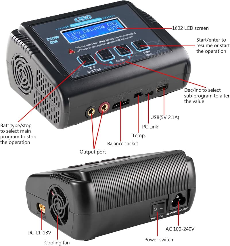 150W Smart Balance Charger for 1S-6S RC Batteries