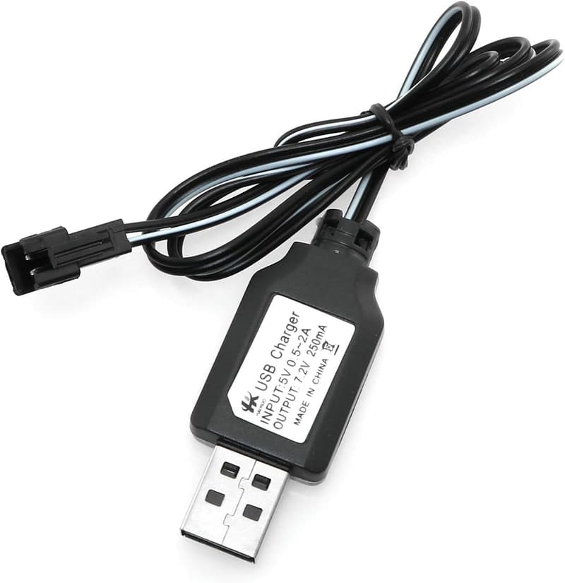USB Charging Cable for RC Cars & Excavators, 7.2V, 250mA