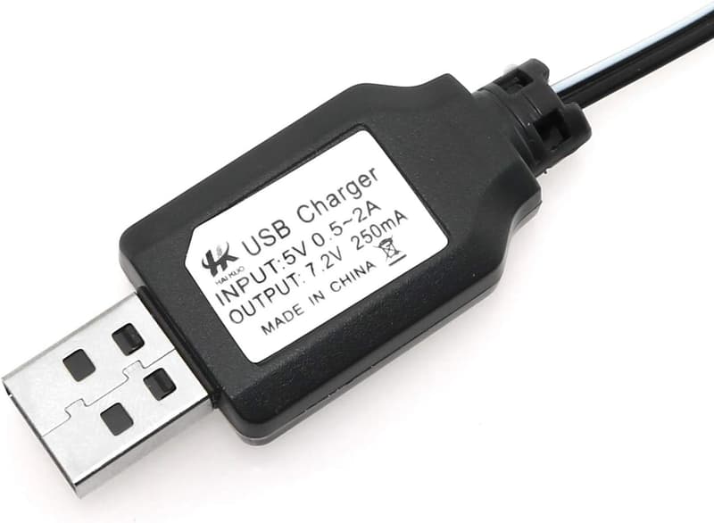 USB Charging Cable for RC Cars & Excavators, 7.2V, 250mA