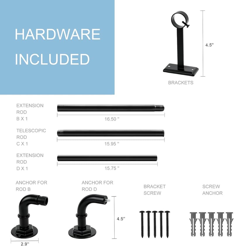 Adjustable Blackout Curtain Rod, 16-45 Inches, Black