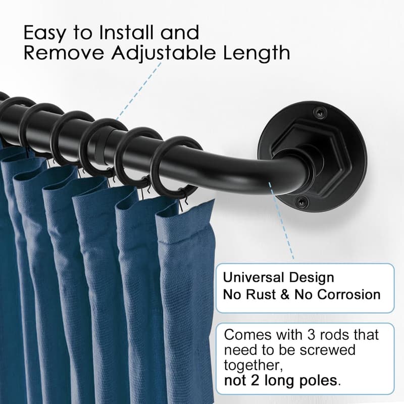 Adjustable Blackout Curtain Rod, 16-45 Inches, Black