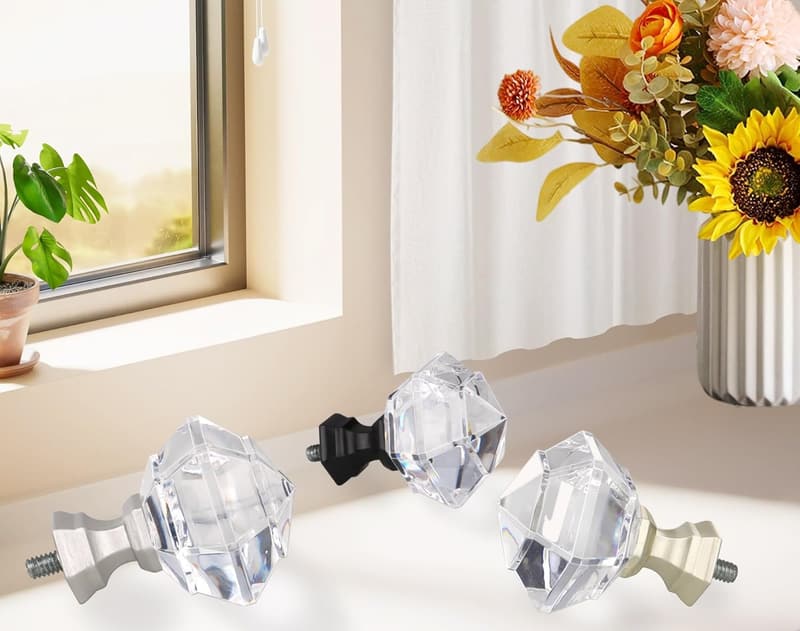 Telescoping Curtain Rods 32-58 Inch with Acrylic Diamond Finial