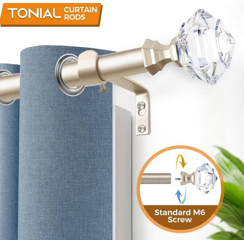 Telescoping Curtain Rods 32-58 Inch with Acrylic Diamond Finial