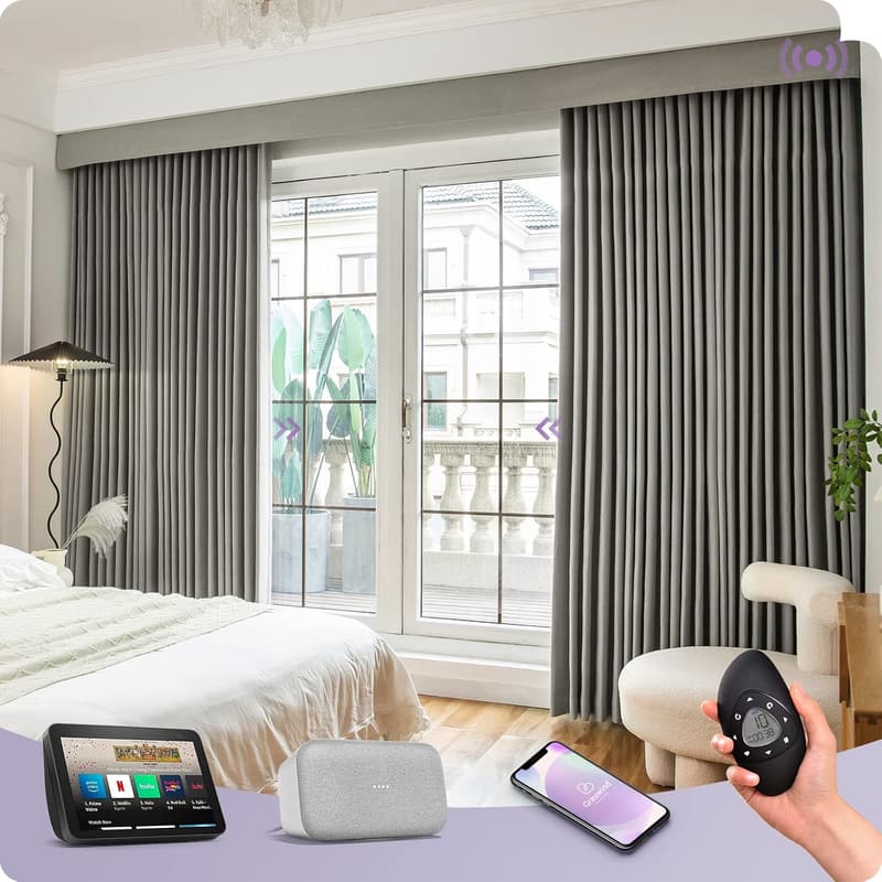 Smart Motorized Curtains for Sliding Doors - Alexa Compatible, Custom Width up to 220
