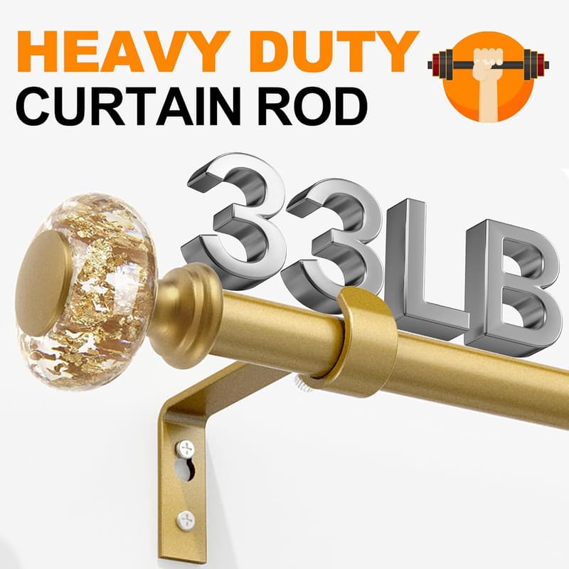 Adjustable Gold Curtain Rod with Translucent Finials, 32-72 Inch