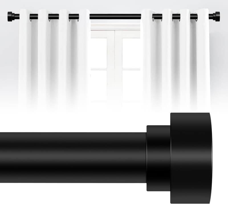 Black Adjustable Curtain Rods, 48-84 Inch, Heavy Duty Iron