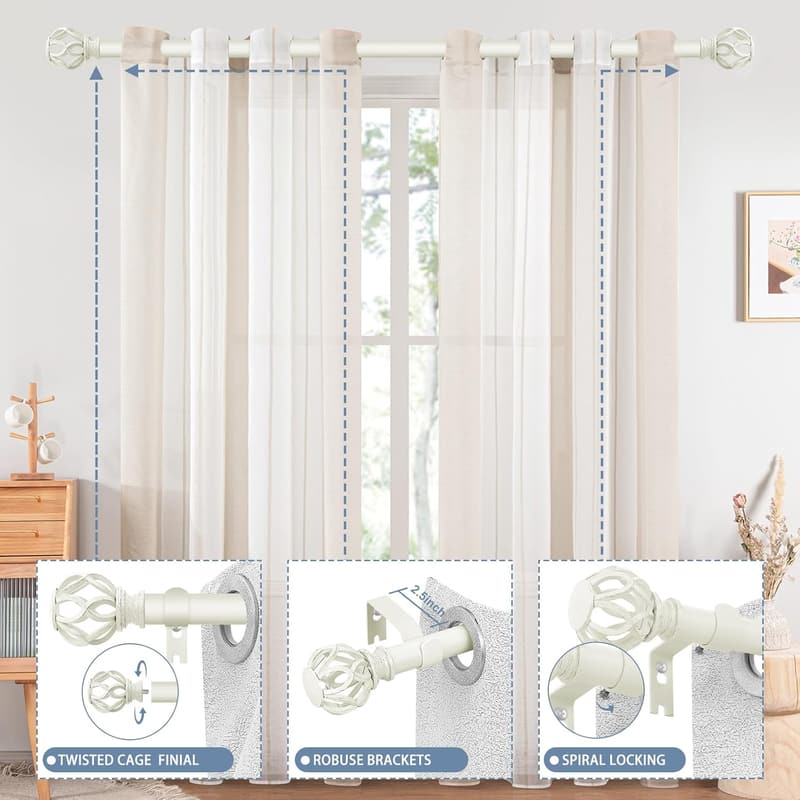 Adjustable Heavy Duty Farmhouse Curtain Rod with Vintage Finial