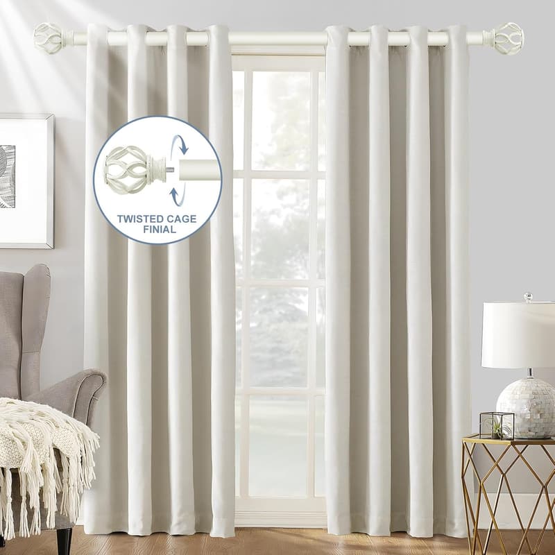 Adjustable Heavy Duty Farmhouse Curtain Rod with Vintage Finial
