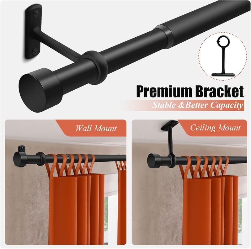 Extra Long Black Rustic Curtain Rod - 120 to 240 Inch