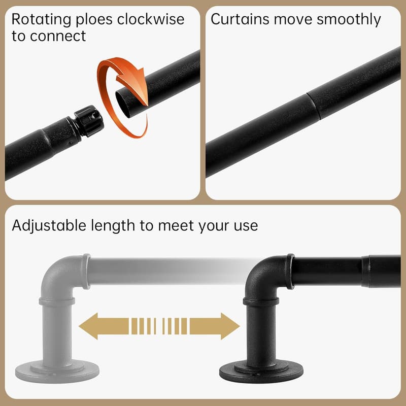 Blackout Wrap Around Curtain Rods, 48-84 Inches, Black
