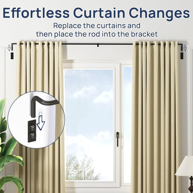 Adjustable Matte Black Wrap Around Curtain Rod for Windows 66-120