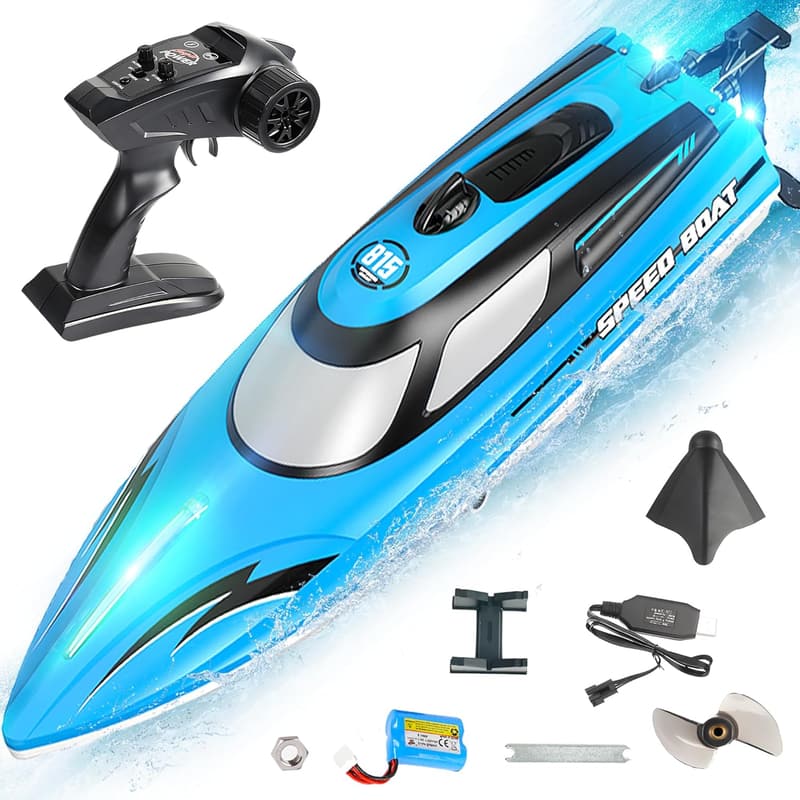 25 KPH Remote Control Boat for Kids & Adults - Waterproof HJ815 Blue