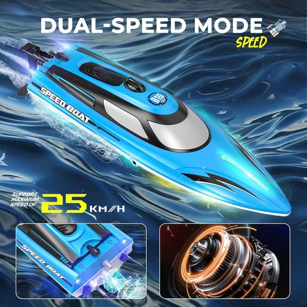 25 KPH Remote Control Boat for Kids & Adults - Waterproof HJ815 Blue