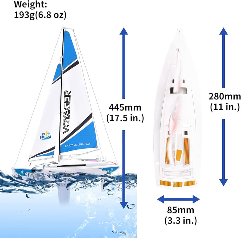 Blue Voyager 280 RC Wind-Powered Sailboat - 17.5