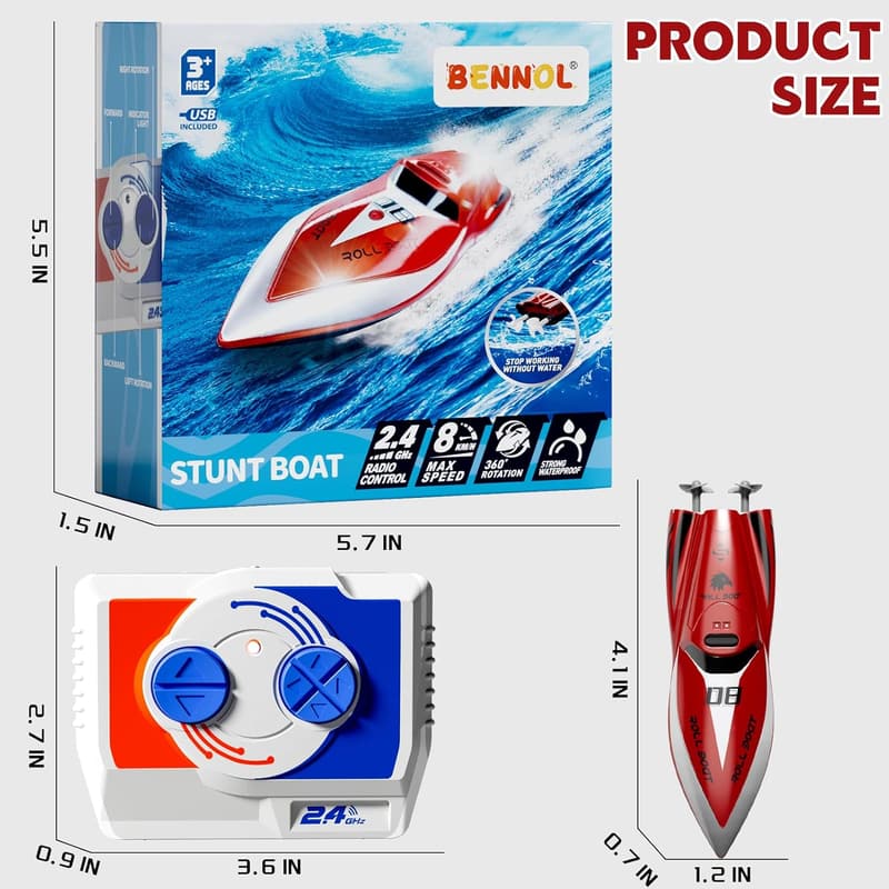 2.4GHz Remote Control Stunt Boat – Mini Toy for Kids 8-12