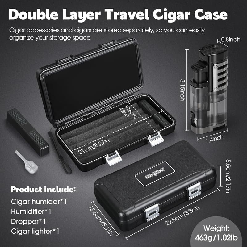 Portable Travel Cigar Humidor Case for 5 Cigars (Black)