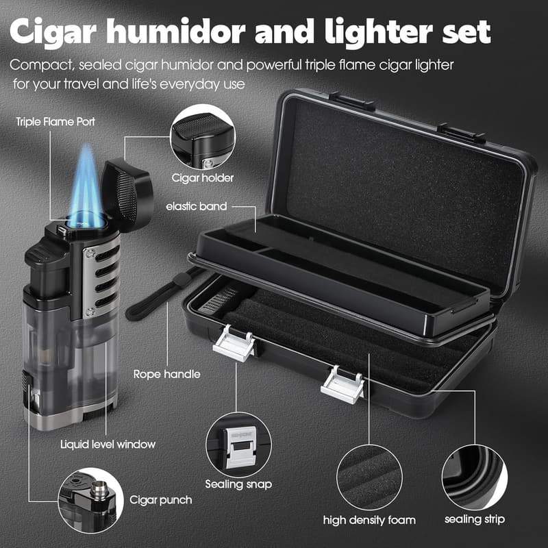 Portable Travel Cigar Humidor Case for 5 Cigars (Black)