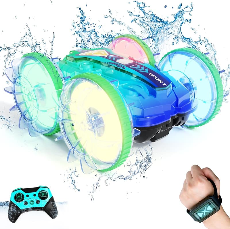Waterproof 4WD RC Stunt Car with LED Lights - Perfect Gift for Kids
