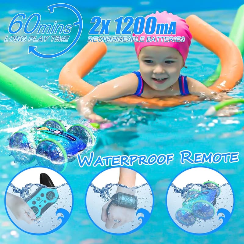 Waterproof 4WD RC Stunt Car with LED Lights - Perfect Gift for Kids