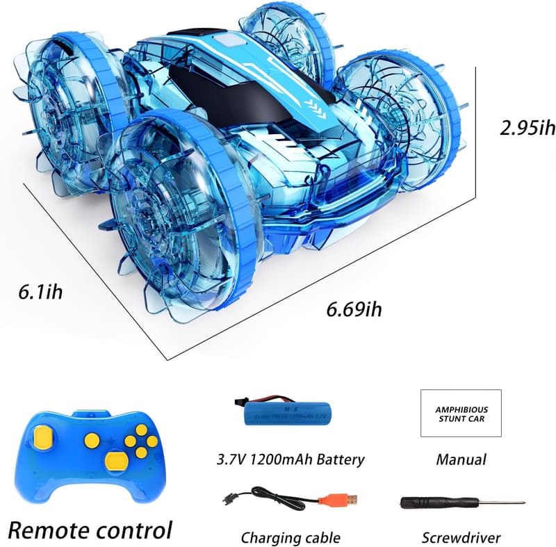 Amphibious Remote Control Car Boat for Kids with LED Lights