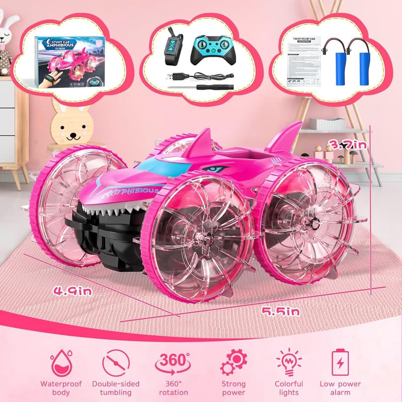 Amphibious 4WD RC Stunt Car Toy for Kids Ages 6-12