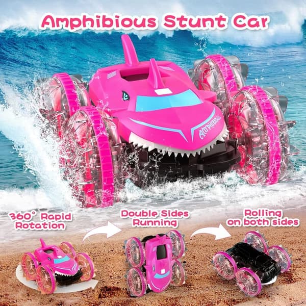 Amphibious 4WD RC Stunt Car Toy for Kids Ages 6-12