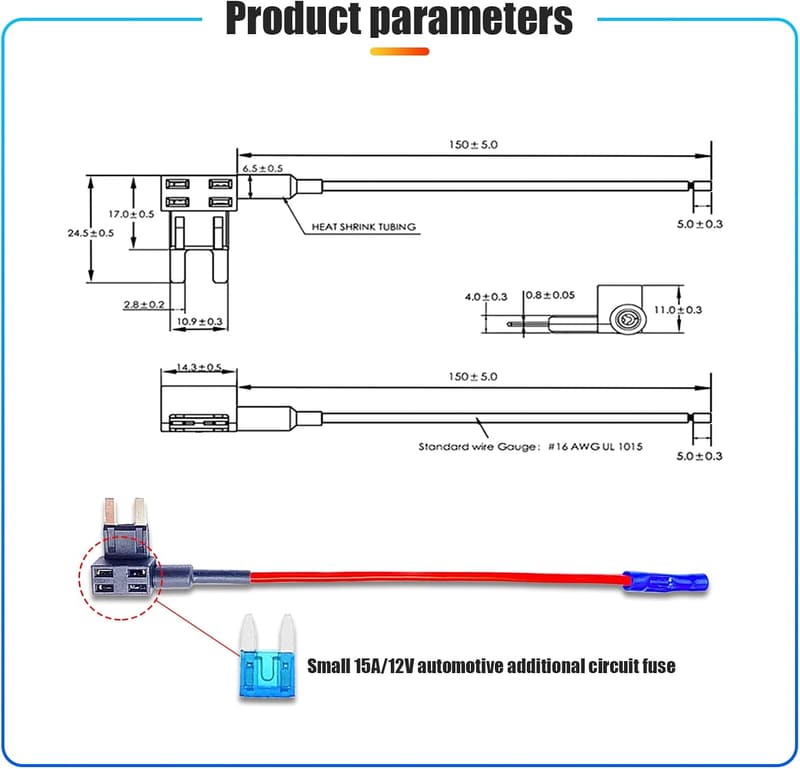 12V Car Add-a-Circuit Fuse Kit with 15A Inserts & Mini Blade Holder