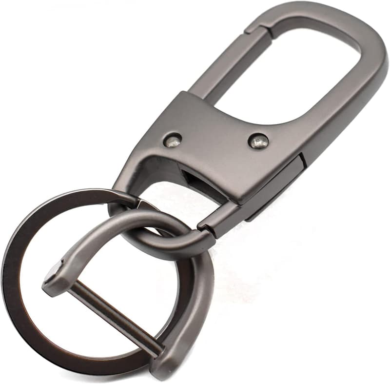 Gunmetal Metal Keychain with Detachable Valet Ring for Men & Women