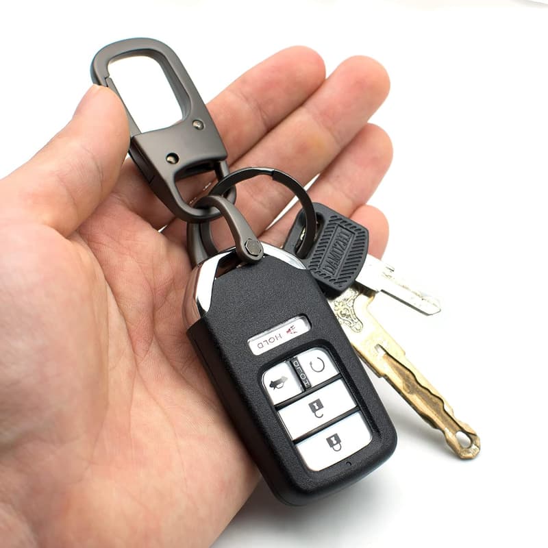 Gunmetal Metal Keychain with Detachable Valet Ring for Men & Women