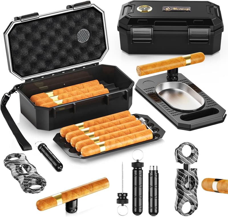 Portable Travel Humidor Kit with Cigar Accessories for Men