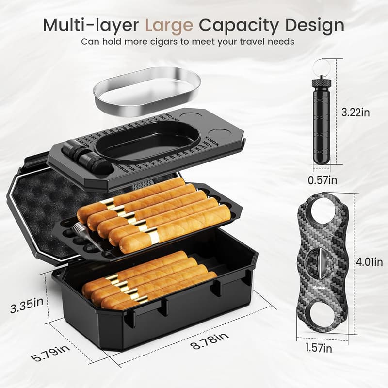 Portable Travel Humidor Kit with Cigar Accessories for Men