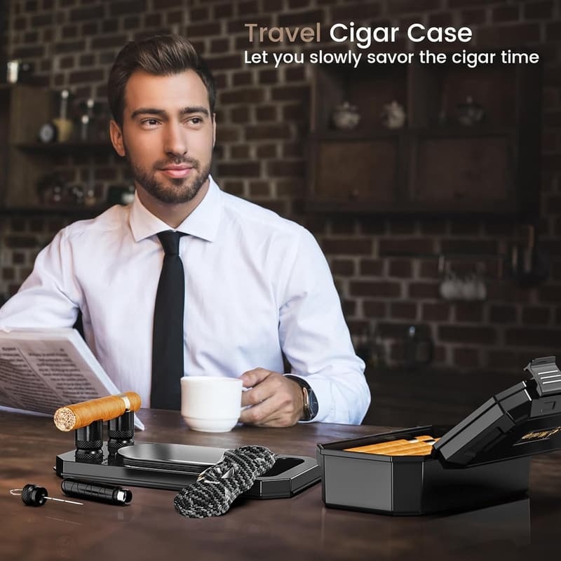 Portable Travel Humidor Kit with Cigar Accessories for Men