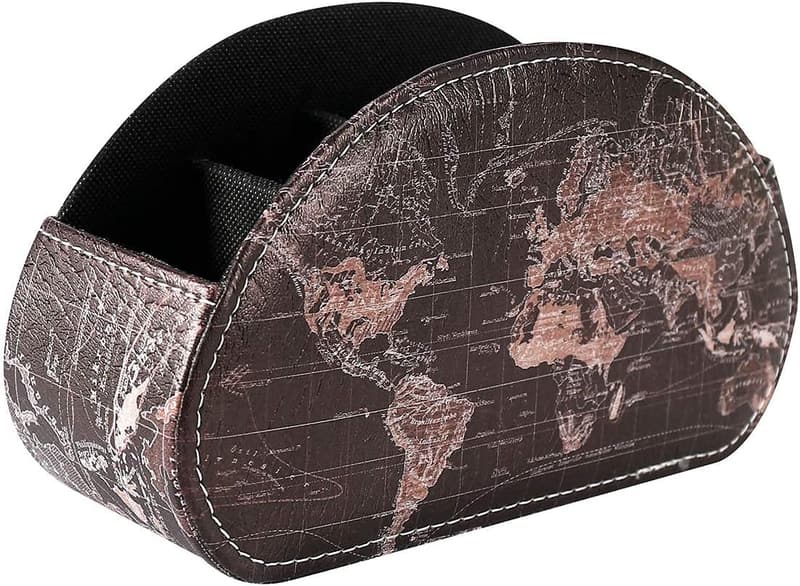 World Map Black PU Leather Remote Control Holder & Organizer