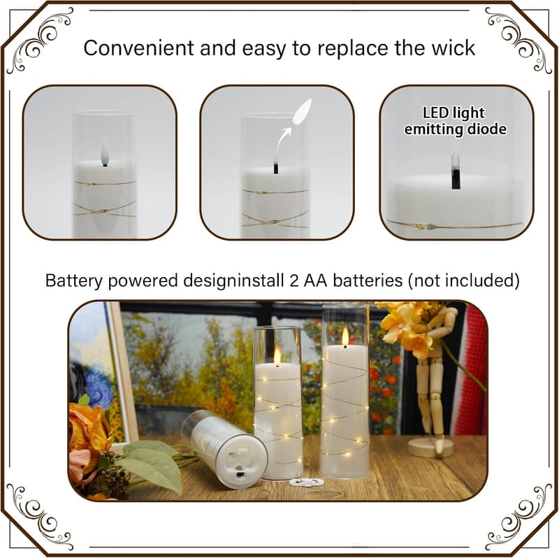 White Flameless LED Pillar Candles with Remote - 9 Pcs for Home Decor