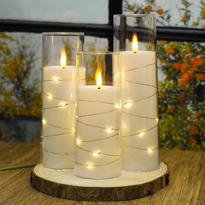 White Flameless LED Pillar Candles with Remote - 9 Pcs for Home Decor