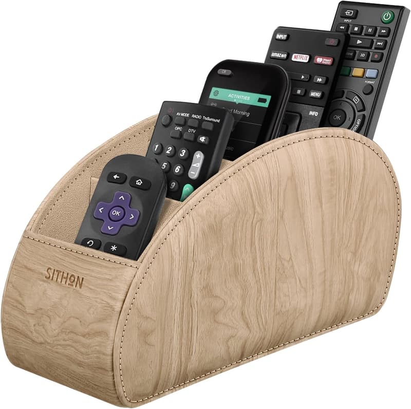 PU Leather Remote Control Holder - 5-Compartment Desktop Organizer