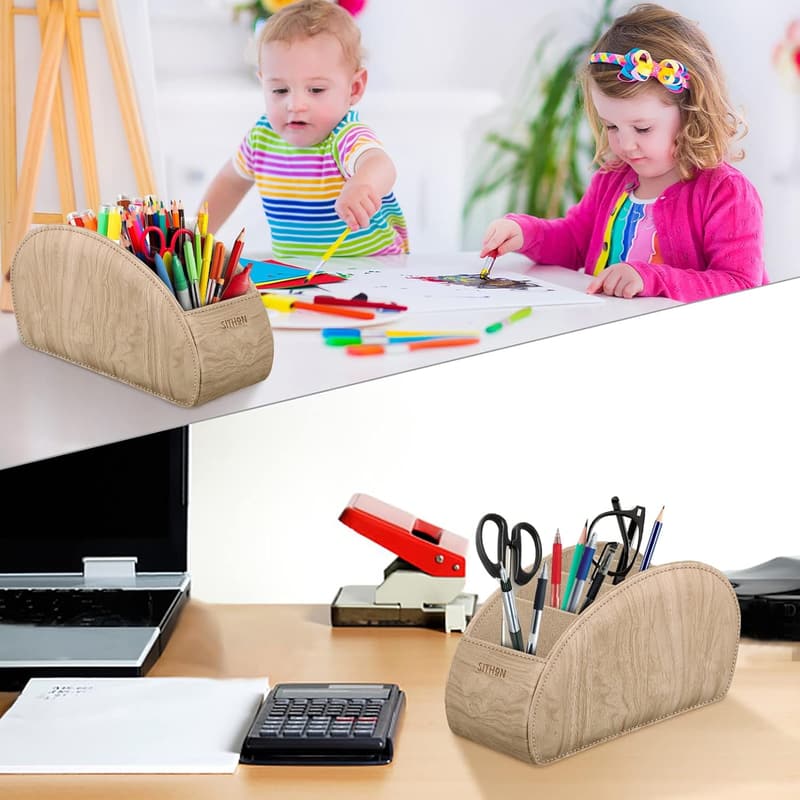 PU Leather Remote Control Holder - 5-Compartment Desktop Organizer