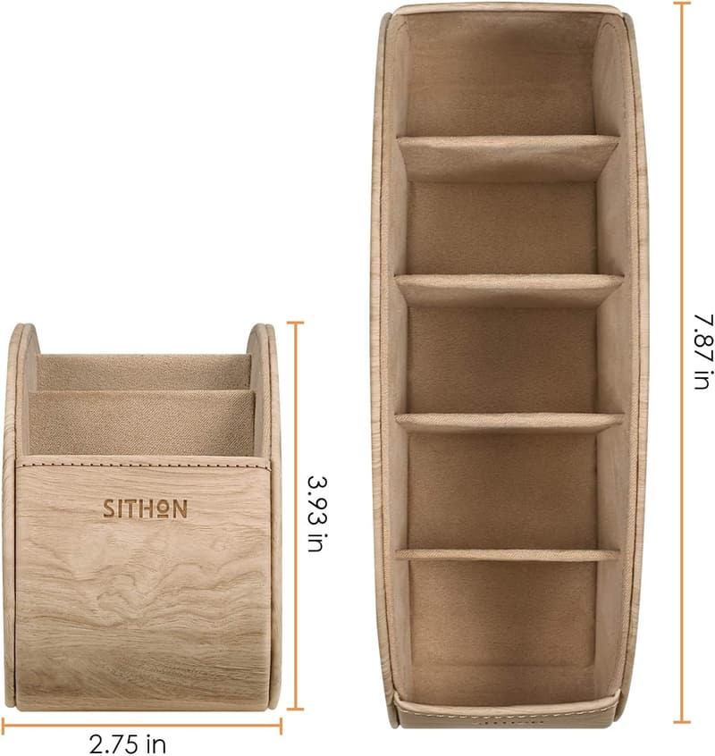 PU Leather Remote Control Holder - 5-Compartment Desktop Organizer