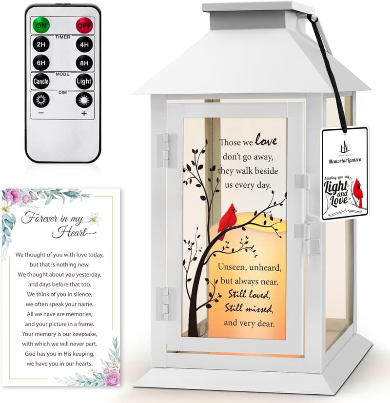Memorial Lantern with LED Candle - Sympathy Gift for Loss