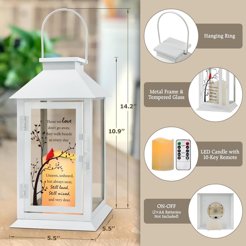 Memorial Lantern with LED Candle - Sympathy Gift for Loss