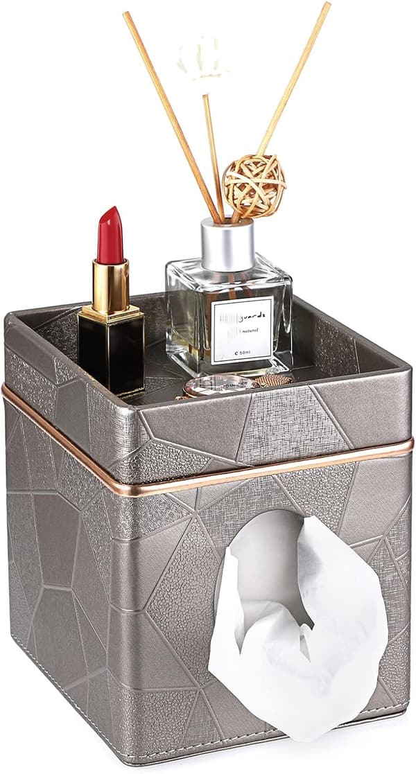 Decorative Dark Grey Leather Tissue Box Holder for Home & Office