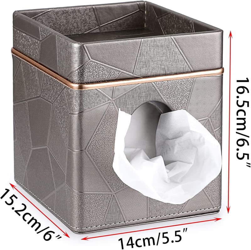 Decorative Dark Grey Leather Tissue Box Holder for Home & Office