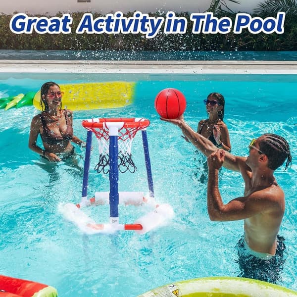 Floating Pool Basketball Hoop Game with Balls & Pump for Ages 8-12